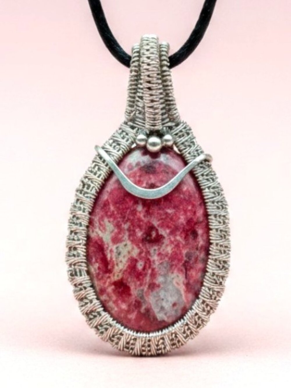 Handmade Thulite Necklace wire wrapped in Silver and Copper Wire
